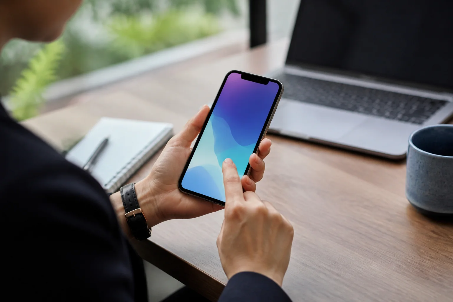 Colaboradora realizando um check-in de bem-estar pelo celular
